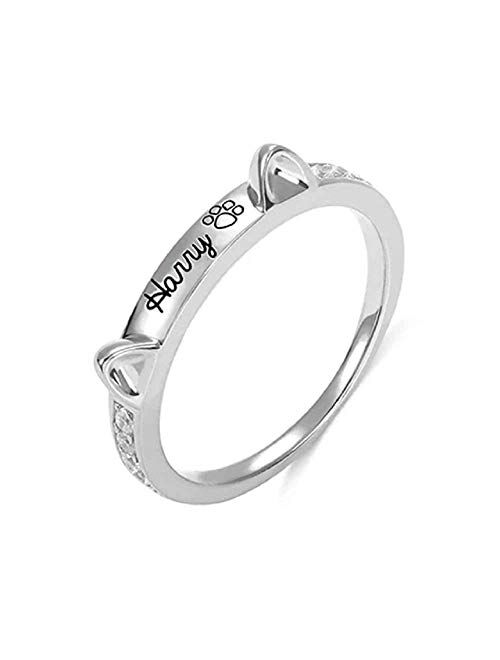 handmadejewelry Personalized Bone Shape Name Ring Pet Dainty Ring with Cubic Zirconia Engraved Puppy Dog Cat Pet Lover Custom Gifts for Men Women Girls