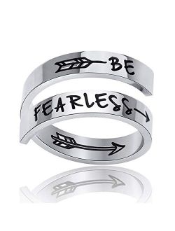 Rehoboth Keep Going/Never Give up/Be Fearless Adjustable Ring Personalized Engraving Thumb Middle Little Finger Ring Stainless Steel Inspirational Birthday Gift for Girls