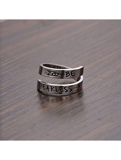 Rehoboth Keep Going/Never Give up/Be Fearless Adjustable Ring Personalized Engraving Thumb Middle Little Finger Ring Stainless Steel Inspirational Birthday Gift for Girls