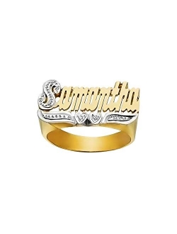 BrownLife Personalized Name Ring with Birthstone 18K Plated Gold Custom Engraved Thumb Rings for Engagement/Wedding