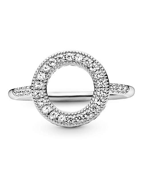 Pandora Jewelry Hearts of Pandora Halo Cubic Zirconia Ring in Sterling Silver
