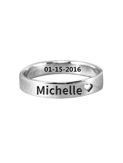 Ouslier Personalized 925 Sterling Silver Cut Out Heart Name Ring Jewelry Custom Engraved Made with Any Names