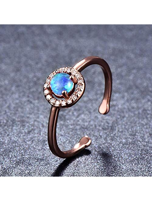 CiNily 14K Rose Gold Plated Opal Ring Adjustable Gold Rings for Women Teen Girls