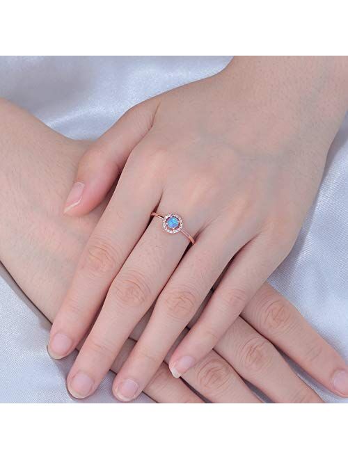 CiNily 14K Rose Gold Plated Opal Ring Adjustable Gold Rings for Women Teen Girls
