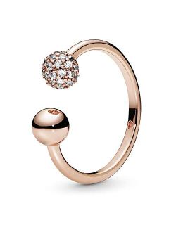 Jewelry Polished and Pave Bead Cubic Zirconia Ring in Pandora Rose