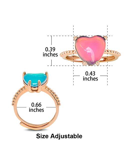 Fun Jewels Minimalist Rose Gold Heart Mood Ring Crystal Color Change Stone Size Adjustable for Women Girls