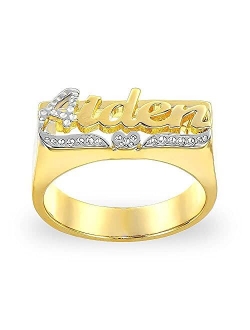 Custom Engraved Name Rings Personalized Customized Initial Ring with Heart Gold-Plated Nickel-Free Rings for Women Teen Girls