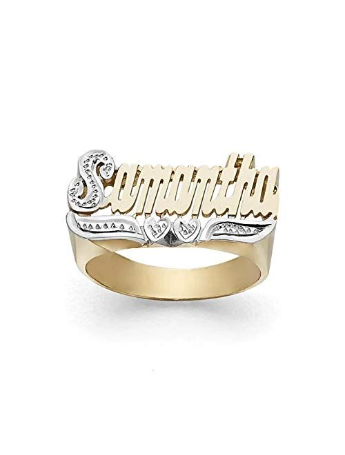 Custom Engraved Name Rings Personalized Customized Initial Ring with Heart Gold-Plated Nickel-Free Rings for Women Teen Girls