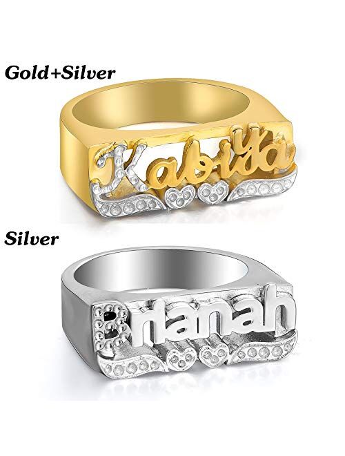 Custom Engraved Name Rings Personalized Customized Initial Ring with Heart Gold-Plated Nickel-Free Rings for Women Teen Girls