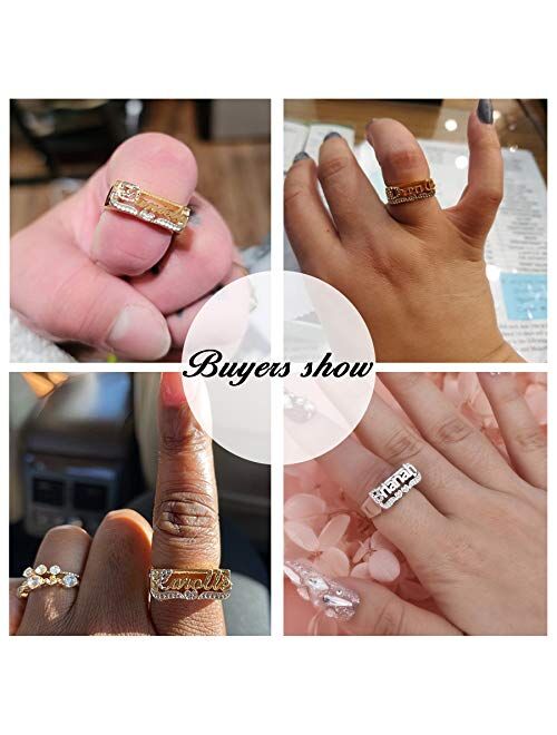 Custom Engraved Name Rings Personalized Customized Initial Ring with Heart Gold-Plated Nickel-Free Rings for Women Teen Girls