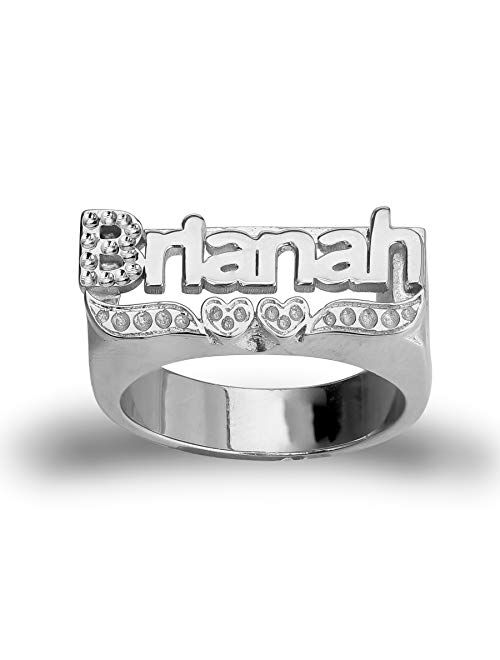 Custom Engraved Name Rings Personalized Customized Initial Ring with Heart Gold-Plated Nickel-Free Rings for Women Teen Girls