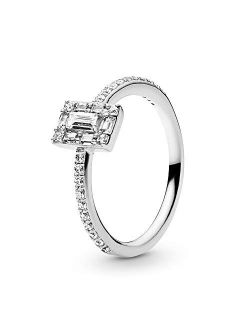 Jewelry Sparkling Square Halo Cubic Zirconia Ring in Sterling Silver, Size 7
