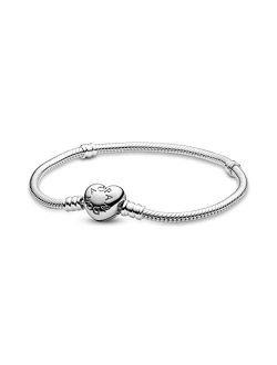 Jewelry Moments Heart Clasp Snake Chain Charm Sterling Silver Bracelet