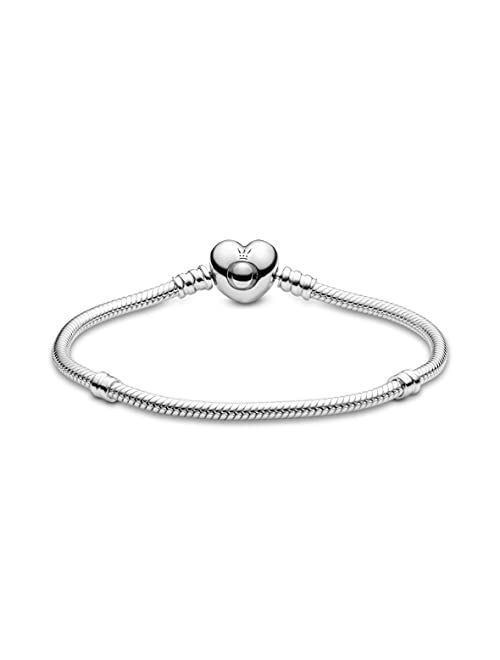 PANDORA Jewelry Moments Heart Clasp Snake Chain Charm Sterling Silver Bracelet