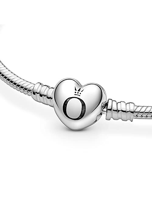 PANDORA Jewelry Moments Heart Clasp Snake Chain Charm Sterling Silver Bracelet