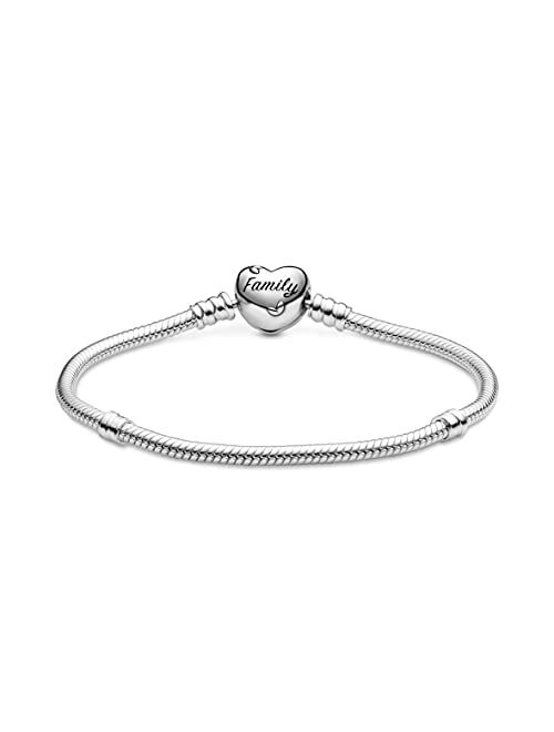 PANDORA Pandora Moments Family Tree Heart Clasp Snake Chain Bracelet, Clear CZ 925 Sterling Silver Charm Bracelet