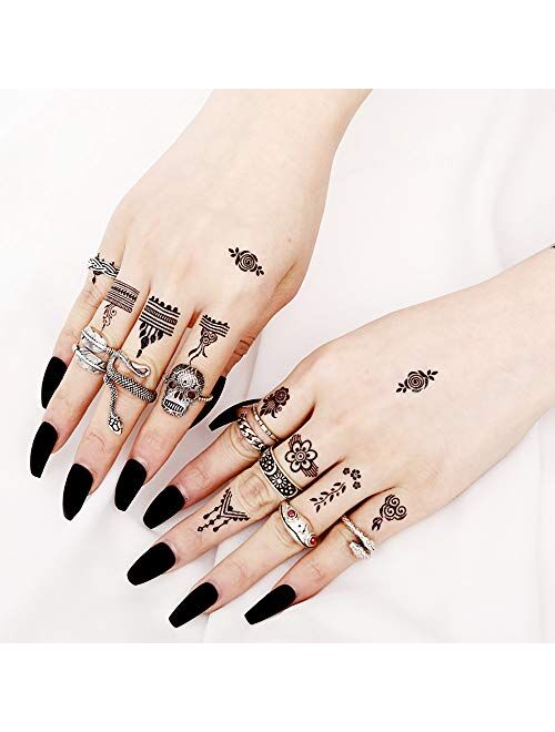 UUJOY 12 Pcs Boho Frog Rings Vintage Open Punk Rings Animal Snake Ring Gothic Grunge Adjustable Rings Set With Tattoo stickers for Women Girls Men