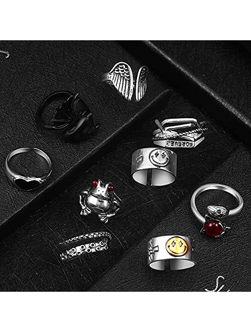 20 Pcs Open Rings Frog Leaf Chain Adjustable Ring for Women Men Girls Punk Vintage Stackable Ring Sets