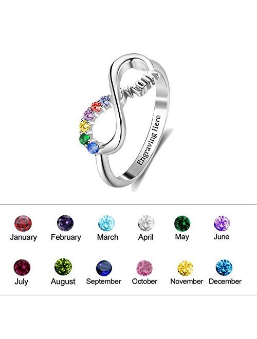 ORFAN Personalized Sterling Silver Infinity Mothers Rings with 1-6 Simulated Birthstones Family Rings for Mother Grandmother Custom for Mother