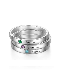 3PCS Personalized Custom Engraved Name Initial Rings with Simulated Birthstones Customized Best Friend Rings for Women Girls