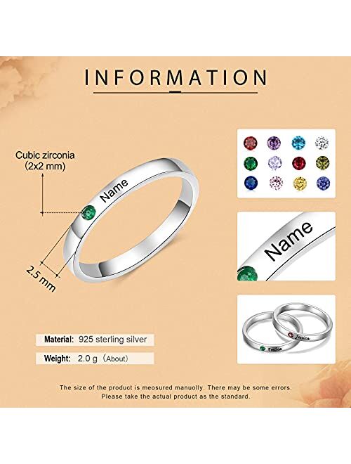3PCS Personalized Custom Engraved Name Initial Rings with Simulated Birthstones Customized Best Friend Rings for Women Girls