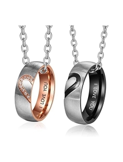 Personalized His & Hers Love Heart Promise Rings Set Free Engraving Engagement Wedding I Love You Rings Band Set for Men/Women