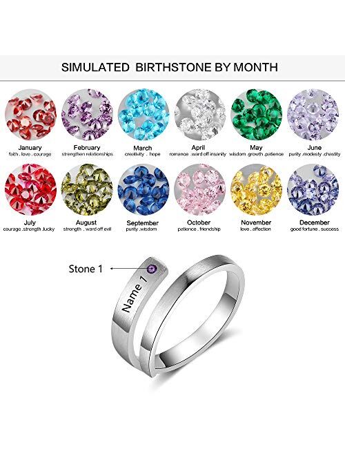 Personalized Promise Rings Spiral Twist Rings with Simulated Birthstones Adjustable Ring Engraved Names BFF Wrap Rings Mother Daughter Promise Ring for Her Women Gifts fo
