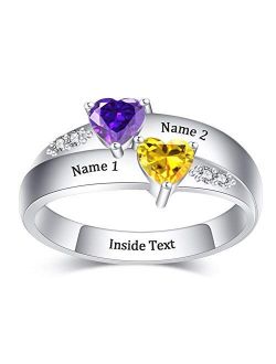 She1001 Personalized Family Name Ring with 2-5 Birthstones Customized Mother Rings for Mom Grandma Engraved Engagement Ring Personalized Gift for her