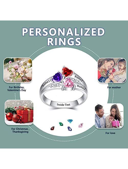 She1001 Personalized Family Name Ring with 2-5 Birthstones Customized Mother Rings for Mom Grandma Engraved Engagement Ring Personalized Gift for her