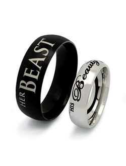 Kriskate & Co. His Beauty Her Beast Ring, His & Hers Rings, Personalized Engrave Stainless Steel Ring SSR599