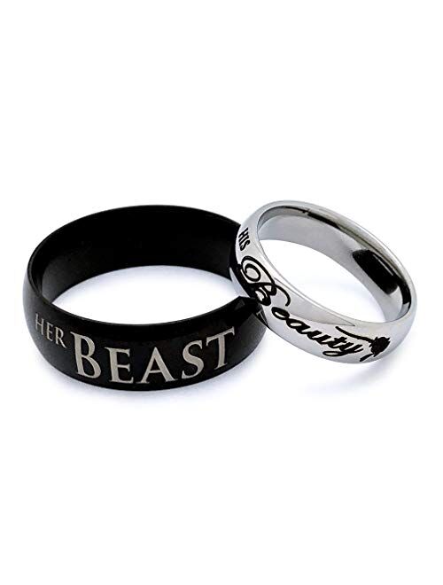 Kriskate & Co. His Beauty Her Beast Ring, His & Hers Rings, Personalized Engrave Stainless Steel Ring SSR599