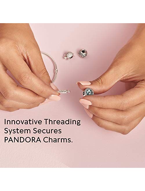 PANDORA Jewelry Moments Sparkling Heart Clasp Snake Chain Charm Cubic Zirconia Bracelet in Sterling Silver