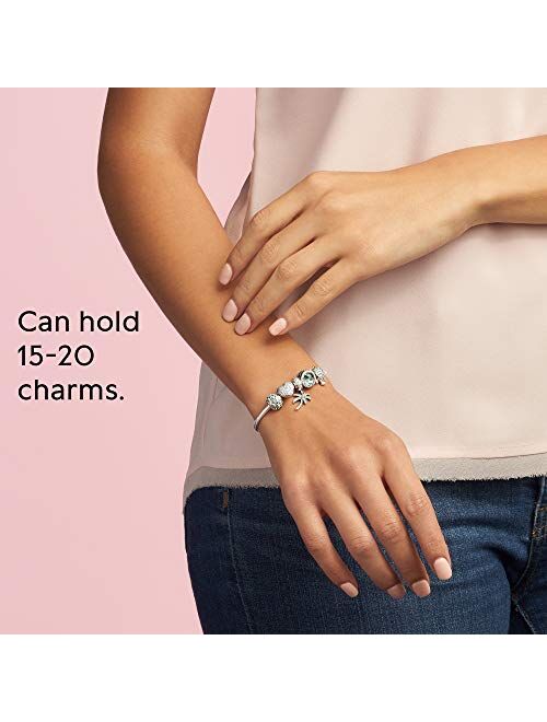 PANDORA Jewelry Moments Sparkling Heart Clasp Snake Chain Charm Cubic Zirconia Bracelet in Sterling Silver