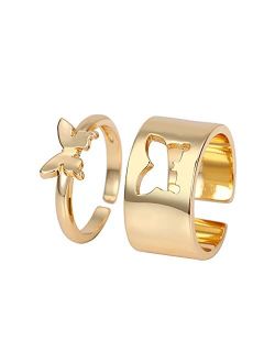 yfstyle Butterfly Rings for Women Butterfly Couple Rings Gold Silver Plated Circle Dainty Butterfly Gift for Lovely Her or Teen Girls Halloween/Birthday Gifts
