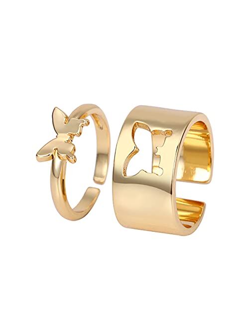 yfstyle Butterfly Rings for Women Butterfly Couple Rings Gold Silver Plated Circle Dainty Butterfly Gift for Lovely Her or Teen Girls Halloween/Birthday Gifts