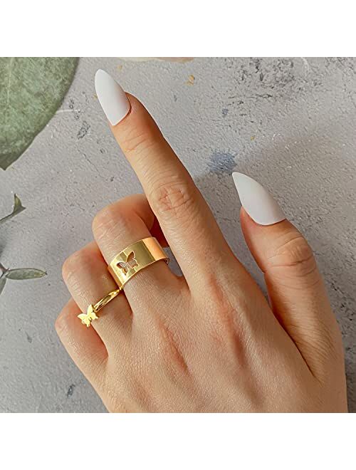 yfstyle Butterfly Rings for Women Open Cuff Rings Gold Plated Circle Dainty Butterfly Gift for Lovely Her or Teen Girls Halloween/Birthday Gifts