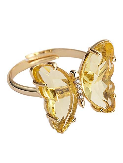 yfstyle Butterfly Rings for Women Open Cuff Rings Gold Plated Circle Dainty Butterfly Gift for Lovely Her or Teen Girls Halloween/Birthday Gifts
