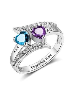 Personalized Promise Rings for Her 2 Simulated Birthstones Name Rings for Couples Mothers Engraved Name Rings for Women