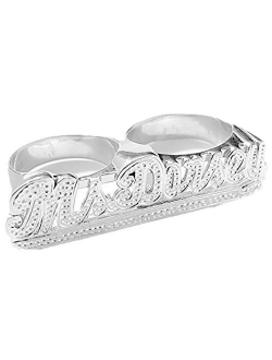 KIKISHOPQ Personalized Two Fingers Name Ring Custom Engraved Made with Any Names Promise Rings