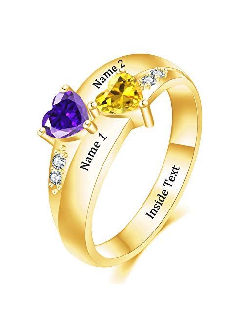 DayOfShe Personalized Mothers Ring with 2-4 Simulated Birthstones Sterling Silver Family Name Rings for Mom, Custom Engagement Rings for Her