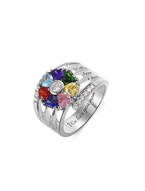 AILIN Personalized Mothers Rings with 7 Simulated Birthstones Rings for Mom Mothers Days Rings Family Name Rings for 7 Mother's Day Rings for Mom