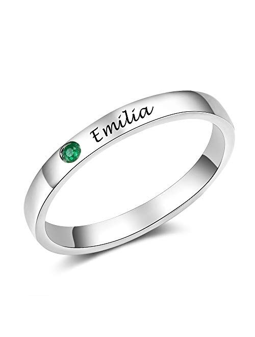 Tian Zhi Jiao Personalized Simulated Birthstone Rings Custom Engraved Names Best Friend Rings Valentines Birthday Gifts for Women Girls