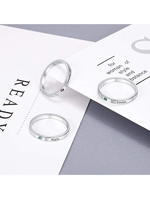Tian Zhi Jiao Personalized Simulated Birthstone Rings Custom Engraved Names Best Friend Rings Valentines Birthday Gifts for Women Girls
