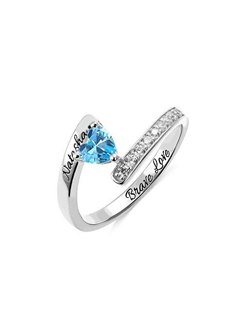 AILIN Personalized Birthstone Rings For Women 925 Sterling Silver Custom Name Ring Grandma Mothers Day Birthday Gifts
