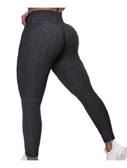 Fapreit Anti Cellulite Textured Lifting Leggings for Women Scrunch High Waist Yoga Pants Workout Honeycomb Ruched Tights