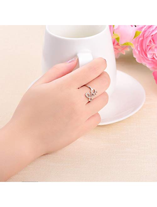 Pet Lovers PawPrint Love Heart Infinity Ring 925 Sterling Silver Open Adjustable Ring My Sweet Puppy We are Family Pet Animal Jewelry Dog Cat Claw Ring for Women Girls