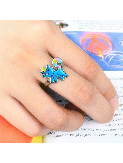 Fun Jewels Fairy Tale Cute Caticorn Unicorn Cat Color Change Mood Ring For Girls Size Adjustable