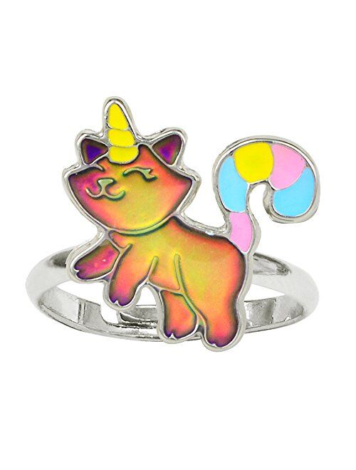 Fun Jewels Fairy Tale Cute Caticorn Unicorn Cat Color Change Mood Ring For Girls Size Adjustable