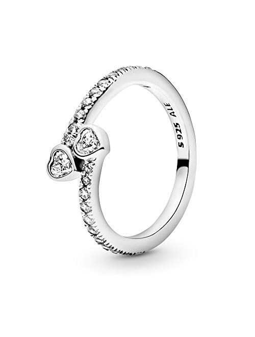 Pandora Jewelry Two Sparkling Hearts Cubic Zirconia Ring in Sterling Silver
