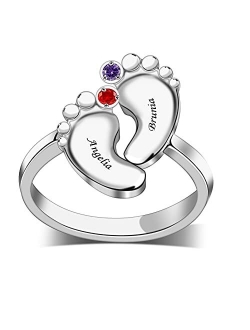 Personalized Engraved Sterling Silver Mothers Rings with 2-8 Simulated Birthstones Family Rings for Mother